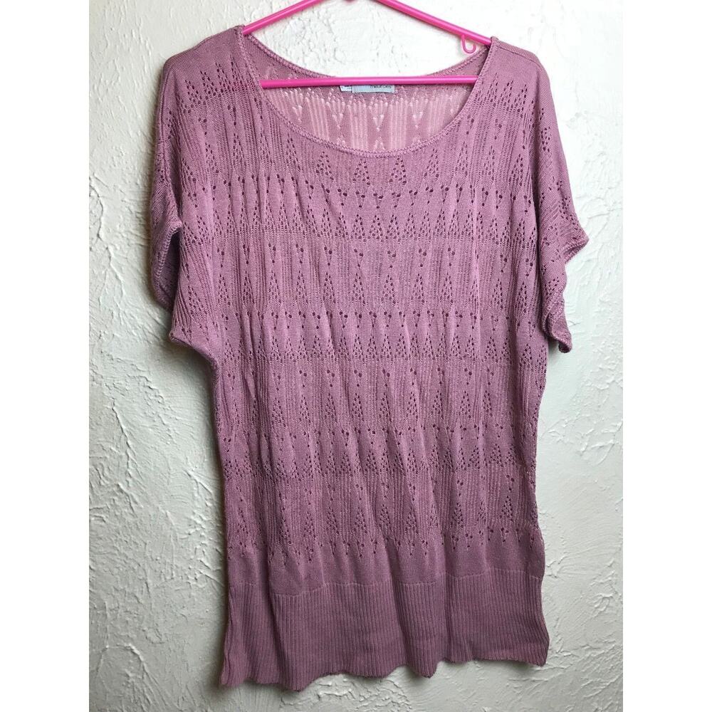 Maurices Sz 1‎ Womens Plus Size Crochet Knit Short Sleeve Round Neck Sweater Top